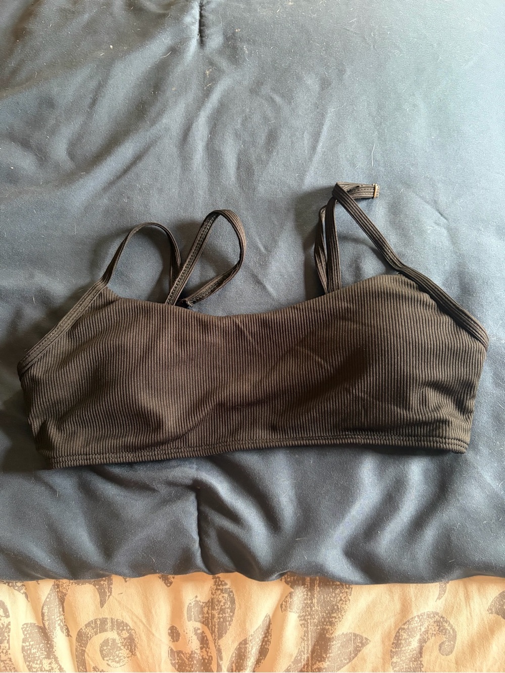 Ribbed Strappy Bikini Top - Black